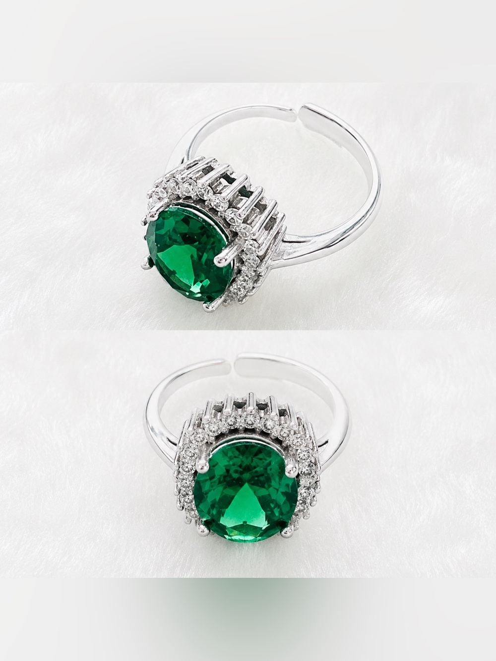 Emerald sterling silver ring, adjustable